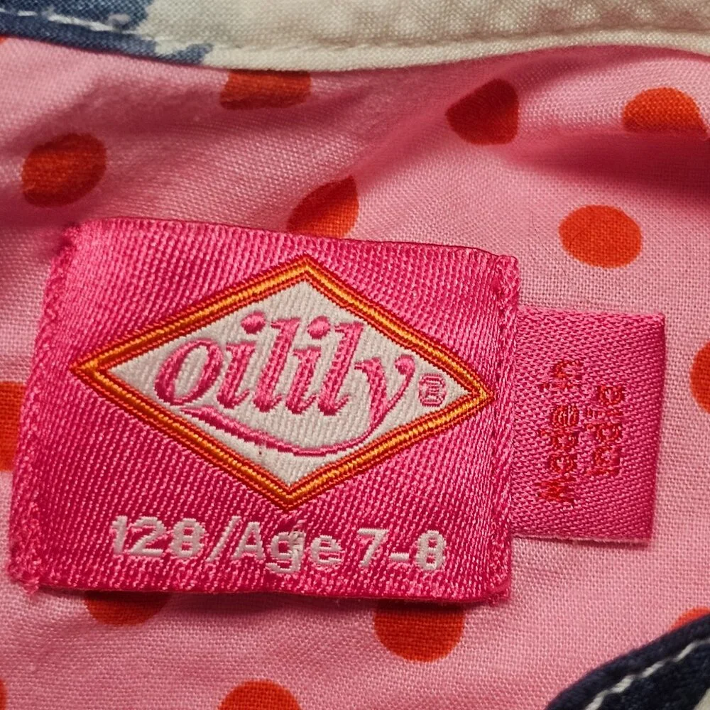 Summer SS Oilily Girls Whimsical 128 7 8 Dress Pink Polka Dot Netherland Dutch - Picture 2 of 12